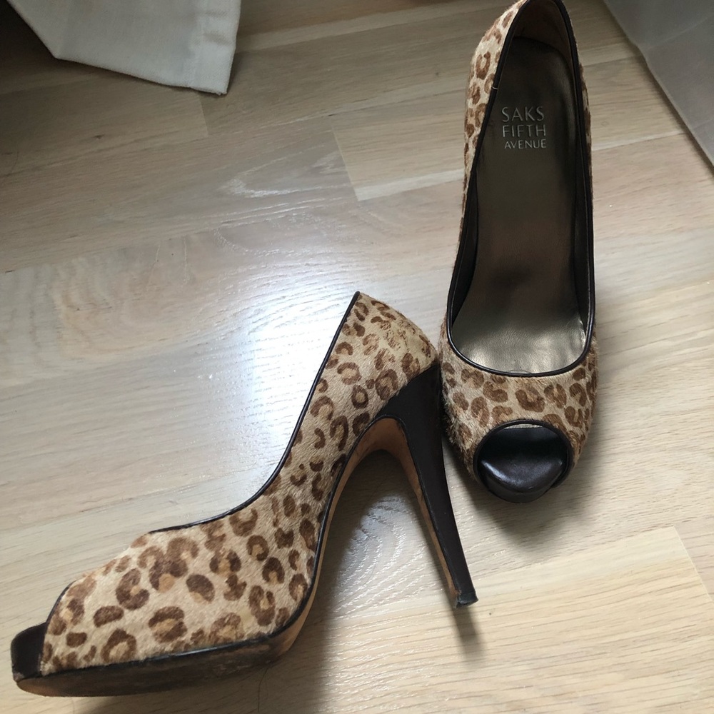Saks Fifth Avenue Animal print platform heels.